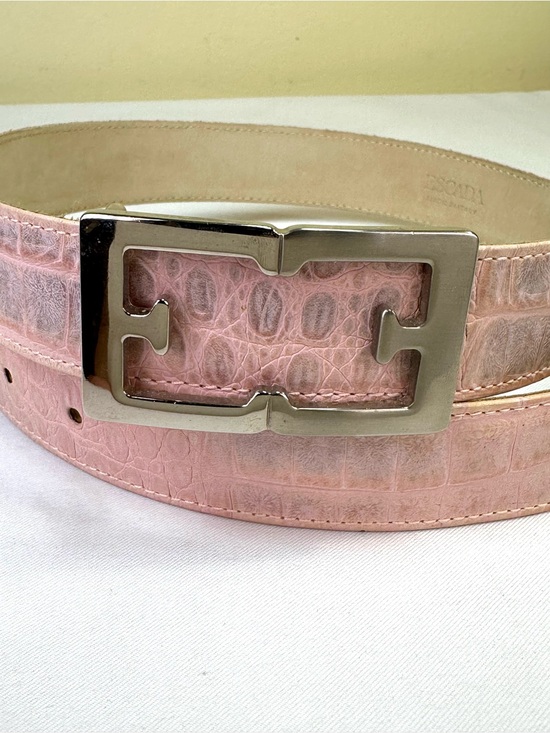Escada Accessories - Escada Pink Croc Embossed Leather belt silvertone logo Italy 26-28” holes